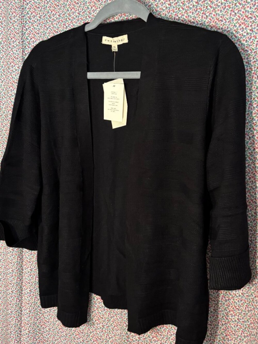 Retrology Black Short Sleeve Cardigan, Sz XL NWT
